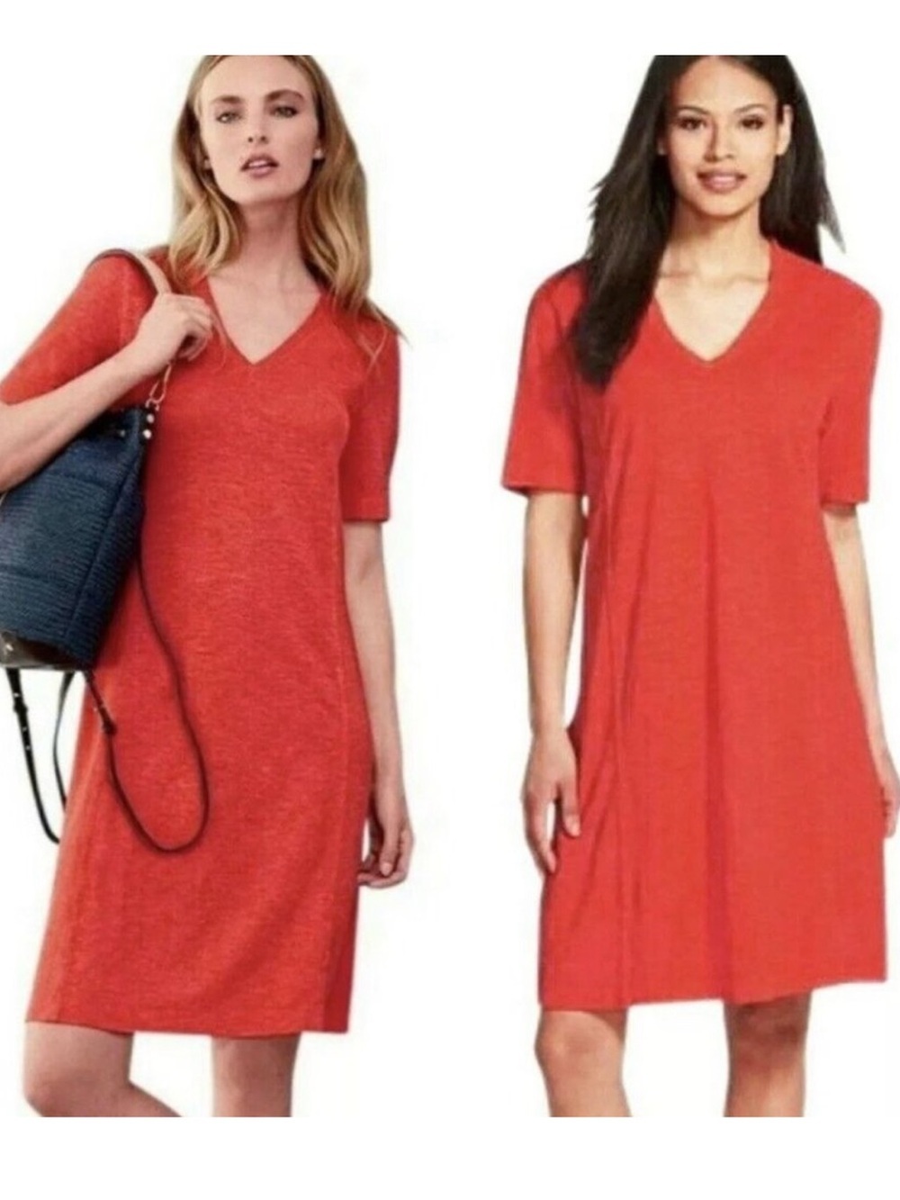 Eileen Fisher Women's V-Neck Short Sleeve Dress - Vibrant Orange size Medium